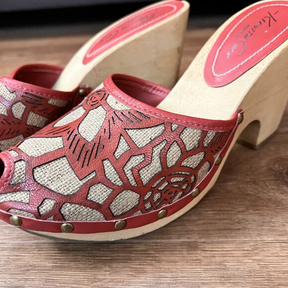 Kenneth Cole Peep Toe Wooden Wedge Clog Backless Heels Sz 9 - Picture 2 of 16